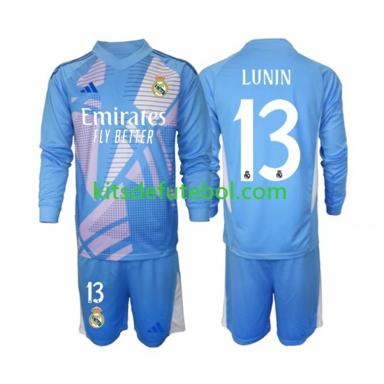 Camisola de Guarda-redes Real Madrid Andriy Lunin 13 Criança Equipamento principal 2024-2025 Mangas Compridas