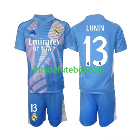 Camisola de Guarda-redes Real Madrid Andriy Lunin 13 Criança Equipamento principal 2024-2025 Mangas Curtas