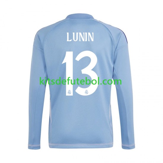 Camisola de Guarda-redes Real Madrid Azul Andriy Lunin 13 Homem Equipamento principal 2024-2025 Mangas Compridas
