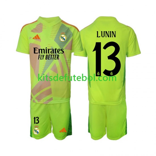 Camisola de Guarda-redes Real Madrid Lunin 13 Criança Quarto equipamento 2024-2025 Mangas Curtas