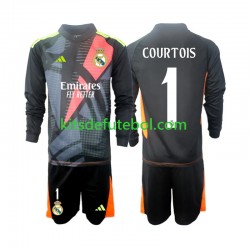 Camisola de Guarda-redes Real Madrid Preto Thibaut Courtois 1 Criança Equipamento alternativo 2024-2025 Mangas Compridas