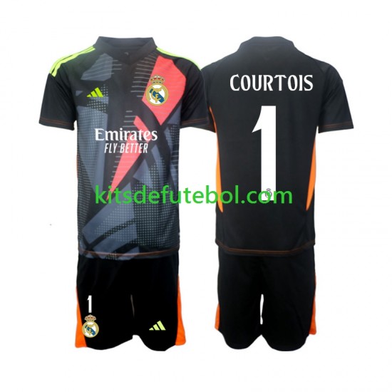 Camisola de Guarda-redes Real Madrid Preto Thibaut Courtois 1 Criança Equipamento alternativo 2024-2025 Mangas Curtas