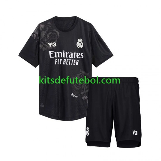 Camisola de Guarda-redes Real Madrid Preto Y3 Criança Quarto equipamento 2023-2024 Mangas Curtas