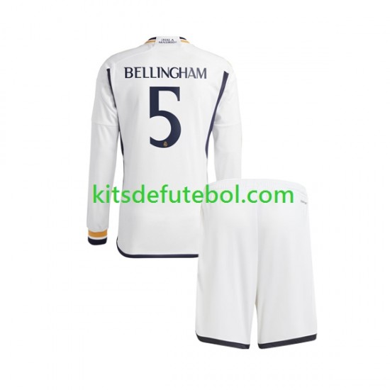 Camisola Real Madrid Jude Bellingham 5 Criança Equipamento principal 2023-2024 Mangas Compridas