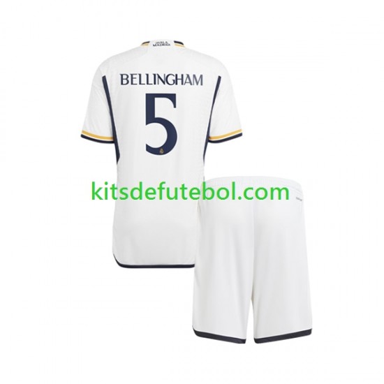 Camisola Real Madrid Jude Bellingham 5 Criança Equipamento principal 2023-2024 Mangas Curtas
