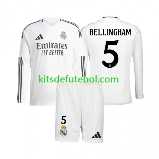 Camisola Real Madrid Jude Bellingham 5 Criança Equipamento principal 2024-2025 Mangas Compridas