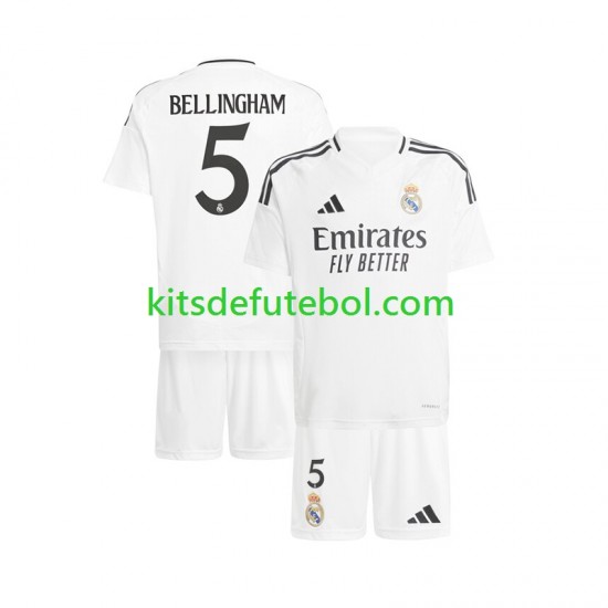 Camisola Real Madrid Branco Jude Bellingham 5 Criança Equipamento principal 2024-2025 Mangas Curtas