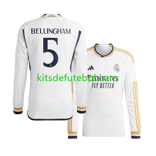 Camisola Real Madrid Jude Bellingham 5 Homem Equipamento principal 2023-2024 Mangas Compridas