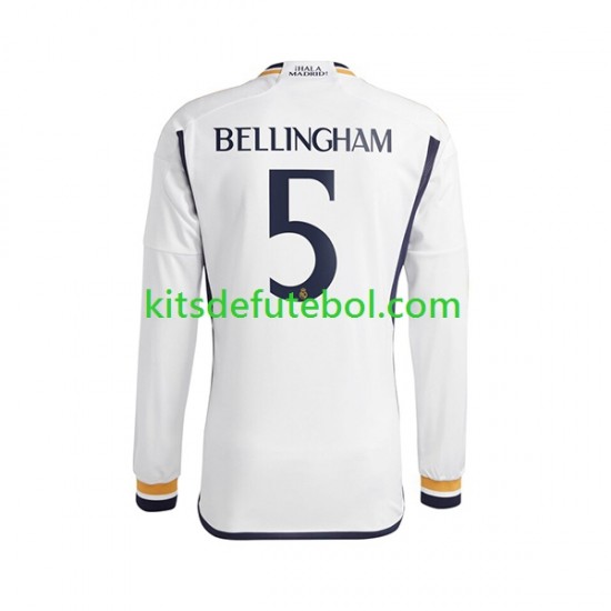 Camisola Real Madrid Jude Bellingham 5 Homem Equipamento principal 2023-2024 Mangas Compridas