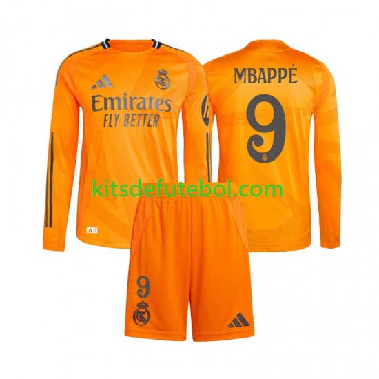 Camisola Real Madrid Kylian Mbappe 9 Criança Equipamento alternativo 2024-2025 Mangas Compridas
