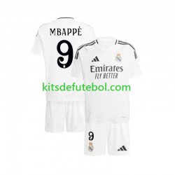 Camisola Real Madrid Branco Kylian Mbappe 9 Criança Equipamento principal 2024-2025 Mangas Curtas