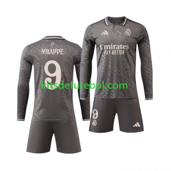 Camisola Real Madrid Kylian Mbappe 9 Criança Terceiro equipamento 2024-2025 Mangas Compridas