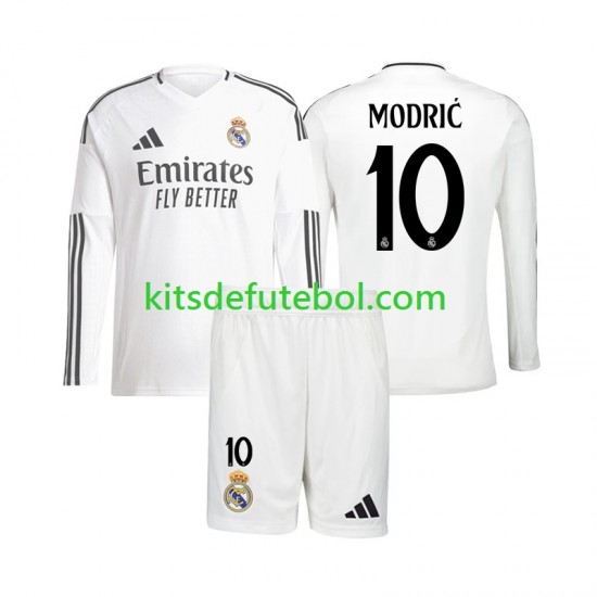 Camisola Real Madrid Luka Modric 10 Criança Equipamento principal 2024-2025 Mangas Compridas