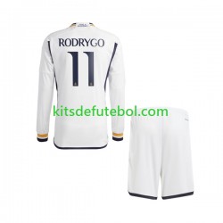 Camisola Real Madrid Rodrygo Goes 11 Criança Equipamento principal 2023-2024 Mangas Compridas