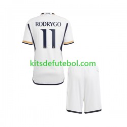 Camisola Real Madrid Rodrygo Goes 11 Criança Equipamento principal 2023-2024 Mangas Curtas