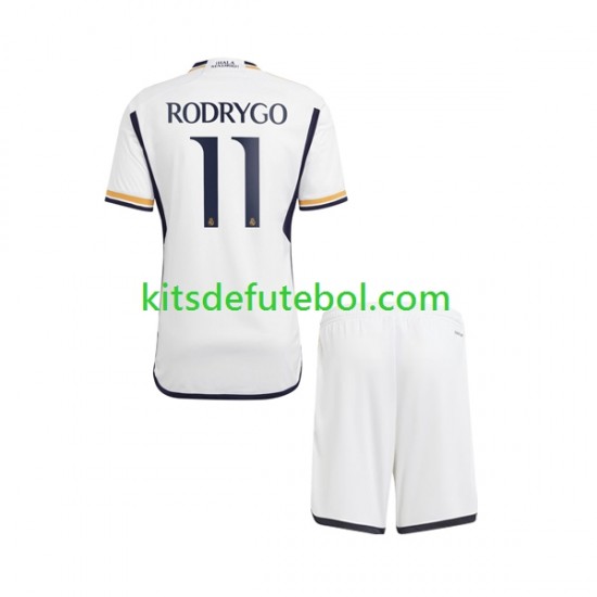 Camisola Real Madrid Rodrygo Goes 11 Criança Equipamento principal 2023-2024 Mangas Curtas