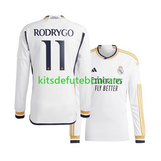 Camisola Real Madrid Rodrygo Goes 11 Homem Equipamento principal 2023-2024 Mangas Compridas