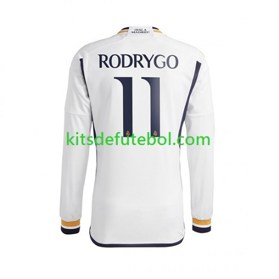 Camisola Real Madrid Rodrygo Goes 11 Homem Equipamento principal 2023-2024 Mangas Compridas