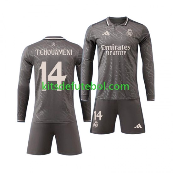 Camisola Real Madrid Tchouameni 14 Criança Equipamento alternativo 2024-2025 Mangas Compridas