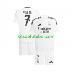 Camisola Real Madrid Branco Vinicius Junior 7 Criança Equipamento principal 2024-2025 Mangas Curtas