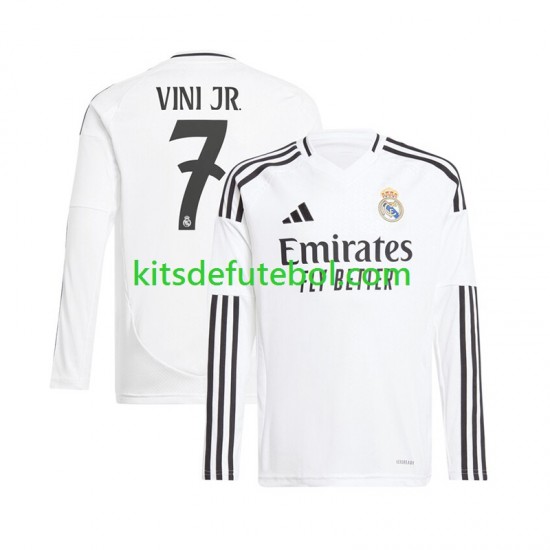 Camisola Real Madrid Branco Vinicius Junior 7 Homem Equipamento principal 2024-2025 Mangas Compridas