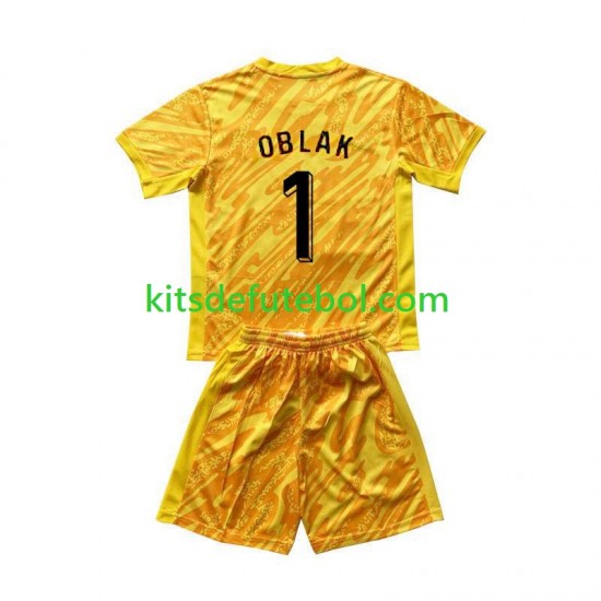 Camisola de Guarda-redes Seleção da Eslovena Amarelo Jan Oblak 1 Criança Equipamento principal Europeu 2024 Mangas Curtas