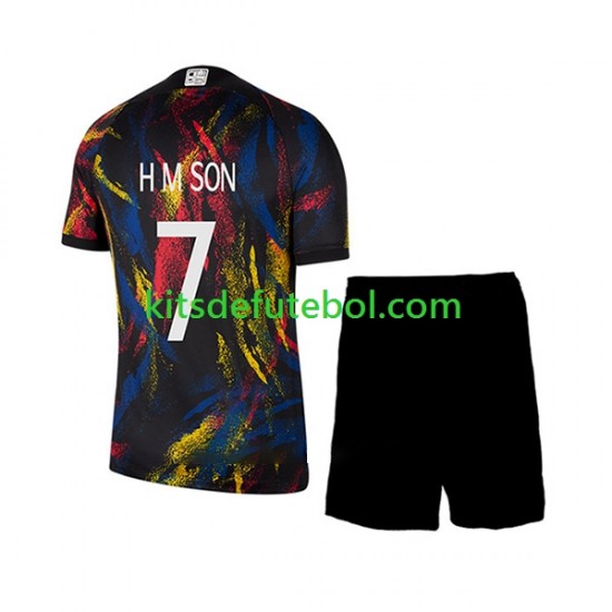 Camisola Seleção da Sul-Coreana Son Heung-min 7 Criança Equipamento alternativo Mundial 2022 Mangas Curtas