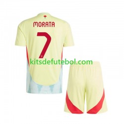 Camisola Seleção da Espanhola Alvaro Morata 7 Criança Equipamento alternativo Europeu 2024 Mangas Curtas