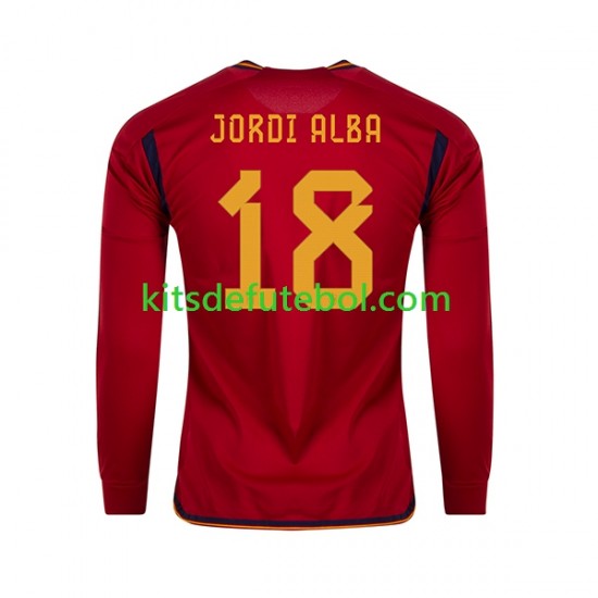 Camisola Seleção da Espanhola JORDI ALBA 18 Homem Equipamento principal Mundial 2022 Mangas Compridas