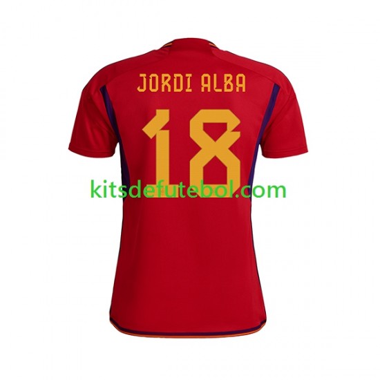 Camisola Seleção da Espanhola JORDI ALBA 18 Homem Equipamento principal Mundial 2022 Mangas Curtas
