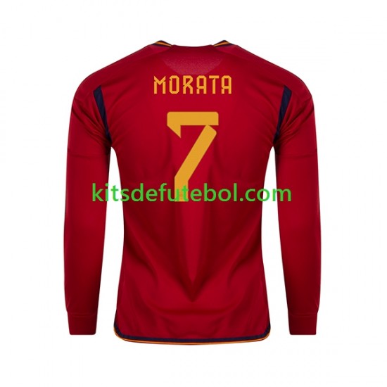 Camisola Seleção da Espanhola MORATA 7 Homem Equipamento principal Mundial 2022 Mangas Compridas