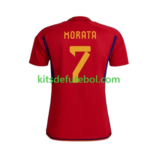 Camisola Seleção da Espanhola MORATA 7 Homem Equipamento principal Mundial 2022 Mangas Curtas