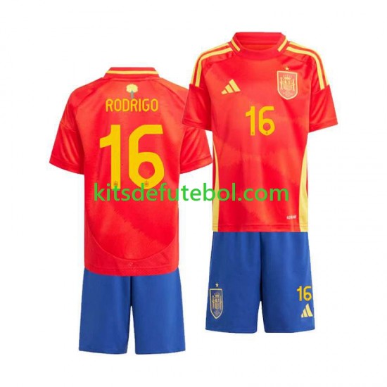 Camisola Seleção da Espanhola Rodrigo 16 Criança Equipamento principal Europeu 2024 Mangas Curtas