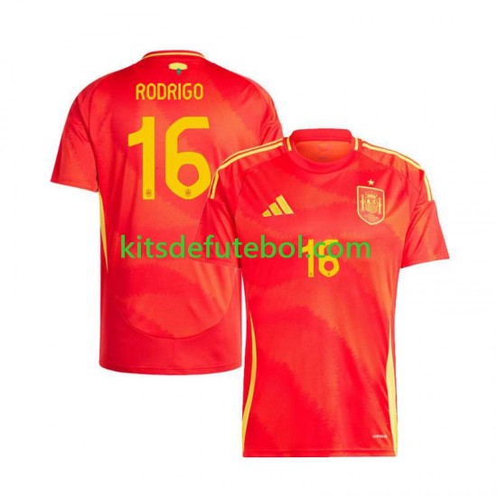 Camisola Seleção da Espanhola Rodrigo 16 Homem Equipamento principal Europeu 2024 Mangas Curtas