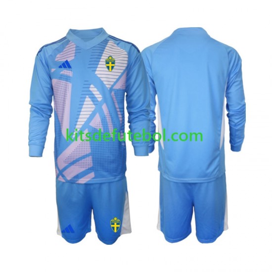 Camisola de Guarda-redes Seleção da Sueca Azul Criança Equipamento alternativo 2024 Mangas Compridas