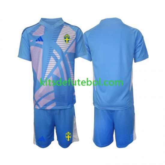 Camisola de Guarda-redes Seleção da Sueca Azul Criança Equipamento alternativo 2024 Mangas Curtas