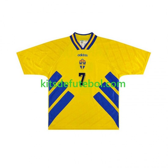 Camisola Retrô Seleção da Sueca Henrik Larsson 7 Homem Equipamento principal 1994 Mangas Curtas