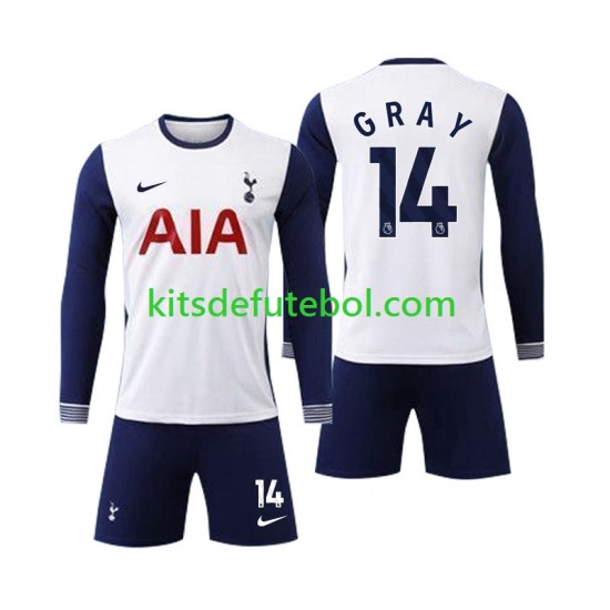 Camisola Tottenham Spurs Gray 14 Criança Equipamento principal 2024-2025 Mangas Compridas