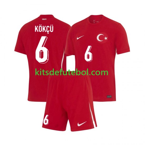 Camisola Seleção da Turca Orkun Kokcu 6 Criança Equipamento alternativo Europeu 2024 Mangas Curtas