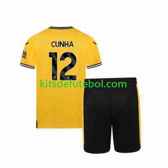 Camisola Wolverhampton Wanderers CUNHA 12 Criança Equipamento principal 2023-2024 Mangas Curtas