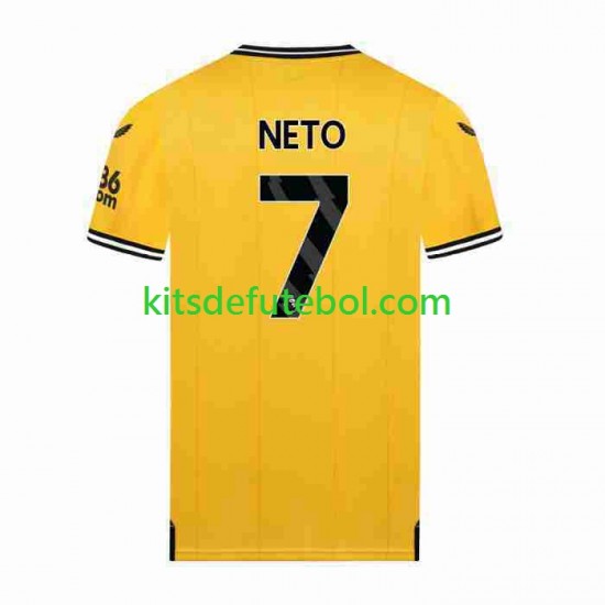 Camisola Wolverhampton Wanderers NETO 7 Homem Equipamento principal 2023-2024 Mangas Curtas