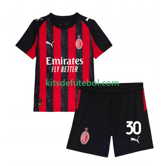 Camisola AC Milan Ardon Jashari 30 Criança Equipamento principal 2025-2026 Mangas Curtas