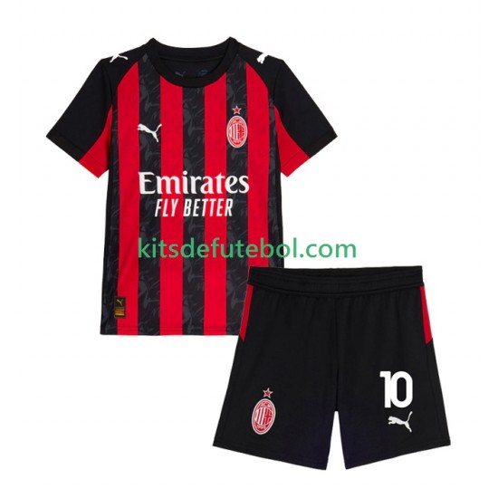 Camisola AC Milan Rafael Leao 10 Criança Equipamento principal 2025-2026 Mangas Curtas