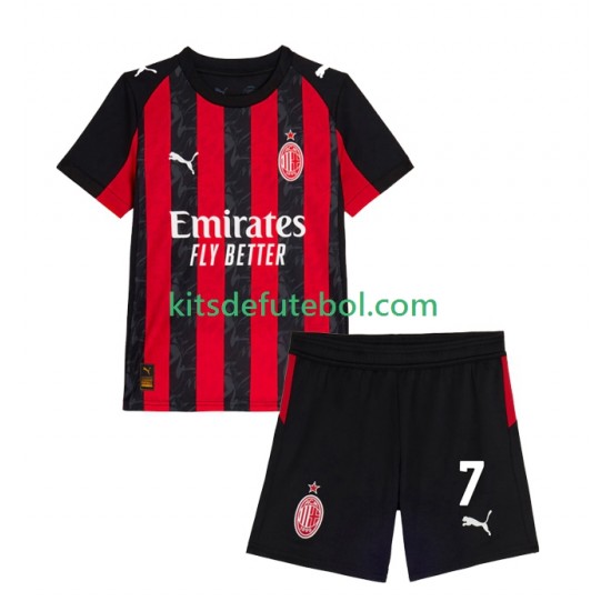 Camisola AC Milan Santiago Gimenez 7 Criança Equipamento principal 2025-2026 Mangas Curtas
