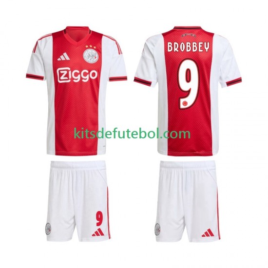 Camisola AFC Ajax Brian Brobbey 9 Criança Equipamento principal 2025-2026 Mangas Curtas