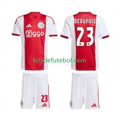 Camisola AFC Ajax Steven Berghuis 23 Criança Equipamento principal 2025-2026 Mangas Curtas
