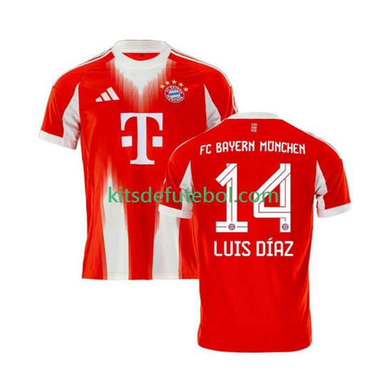 Camisola Bayern de Munique Luis Diaz 14 Homem Equipamento principal 2025-2026 Mangas Curtas