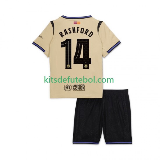 Camisola FC Barcelona Marcus Rashford 14 UCL Criança Equipamento alternativo 2025-2026 Mangas Curtas