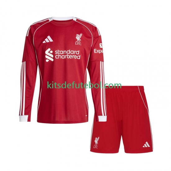 Camisola Liverpool Criança Equipamento principal 2025-2026 Mangas Compridas