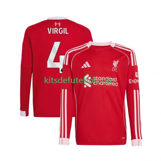 Camisola Liverpool Virgil van Dijk 4 Homem Equipamento principal 2025-2026 Mangas Compridas